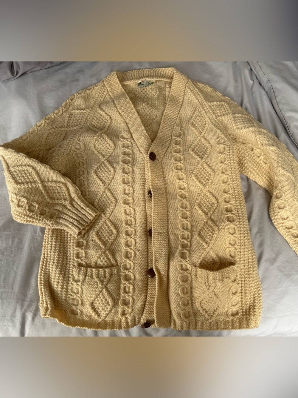 100% wool Cozy Cream Cable Knit Wool Cardigan Sweater